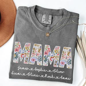 Maglietta Mimi personalizzata con nomi dei nipoti, maglietta floreale Mimi, regali Mimi, maglietta per la festa della mamma, maglietta personalizzata con nomi per bambini e nonna, maglietta Mimi