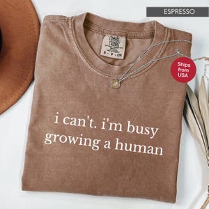 Comfort Colors® I Can&#39;t I&#39;m Busy Growing A Human Shirt, Funny Pregnancy Shirt, Funny Mom Shirt, Baby Announcement Bodysuit, Maternity Shirt