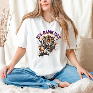 It's Game Day Tigers Glitter Shirt, Tigers School Spirit Shirts, Vintage Tiger Mascot Shirt, Go Tigers Shirt, Tiger College Team Tshirt