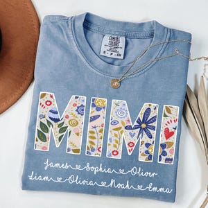 Maglietta Mimi personalizzata con nomi dei nipoti, maglietta floreale Mimi, regali Mimi, maglietta per la festa della mamma, maglietta personalizzata con nomi per bambini e nonna, maglietta Mimi