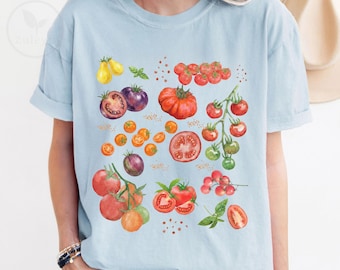 T-shirt tomaat – Cottagecore Farm esthetisch shirt, schattige vegetarische trui voor mueslimeisjes, tuinmancadeau voor haar