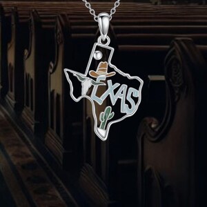 Collar con mapa de Texas en plata de ley 925, joyería western para mujer.