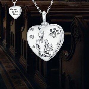 Cat Urn Necklace For Ashes 925 Sterling Silver Pet Heart Memorial Jewelry For Women