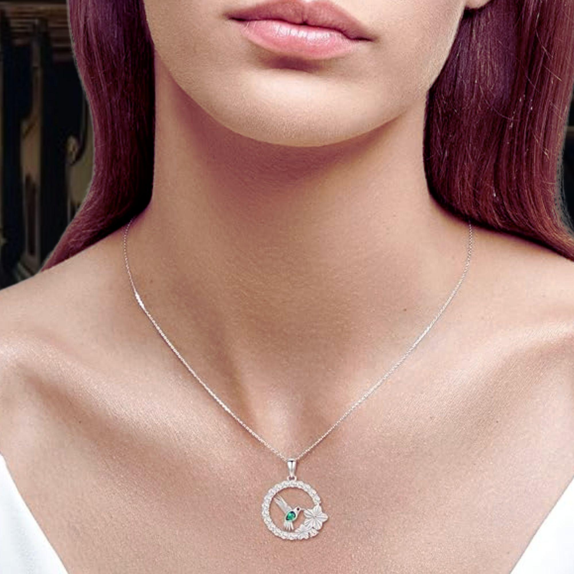 925 Sterling Silver Hummingbird & 3D Flower Pendant Necklace - 18" Chain For Women - View #10