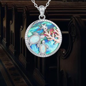 Sea Turtle White Opal Necklace For Women Girls  925 Sterling Silver Cubic Zirconia Ocean Jewelry For Women