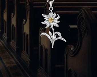 Edelweiss Flower Necklace 925 Sterling Silver Edelweiss Jewelry For Women
