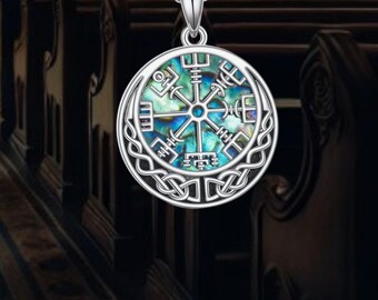 Sterling Silver Celtic Trinity Knot Necklace Abalone Shell Viking Jewelry For Women