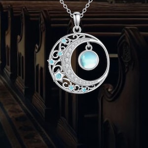 Crescent Moon Star Necklace 925 Sterling Silver Cubic Zirconia Moonstone Jewelry For Women