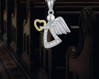 Collar de ángel de la guarda en plata de ley 925, joyería de amor para mujer