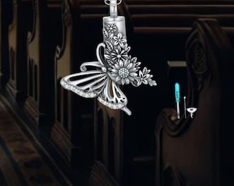 Butterfly Sunflower Urn Necklace For Ashes 925 Sterling Silver Keepsake Memorial Jewelry For Women