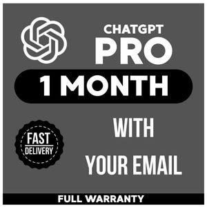 Puede incluir: Gráfico gris con texto blanco y logotipo blanco. El texto dice "ChatGPT PRO 1 MES CON TU CORREO ELECTRÓNICO" y "ENTREGA RÁPIDA" en una insignia circular. La parte inferior del gráfico dice "GARANTÍA COMPLETA".