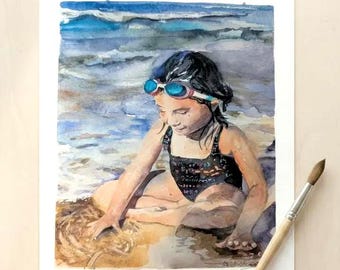 Fine Art Kids Watercolor Portrait | Hand-Painted family Portrait from Photo | Original Artwork