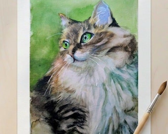 Custom Cat Portrait - Original Watercolor Pet Art, Hand-Painted A4 Decor