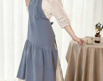 Robe tablier dos nu en lin, tablier de cuisine sur toute la longueur à nouer à la taille pour femme, cuisine, pâtisserie, jardinage, cadeau