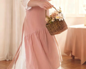 Robe tablier dos nu en lin, tablier de cuisine sur toute la longueur à nouer à la taille pour femme, cuisine, pâtisserie, jardinage, cadeau
