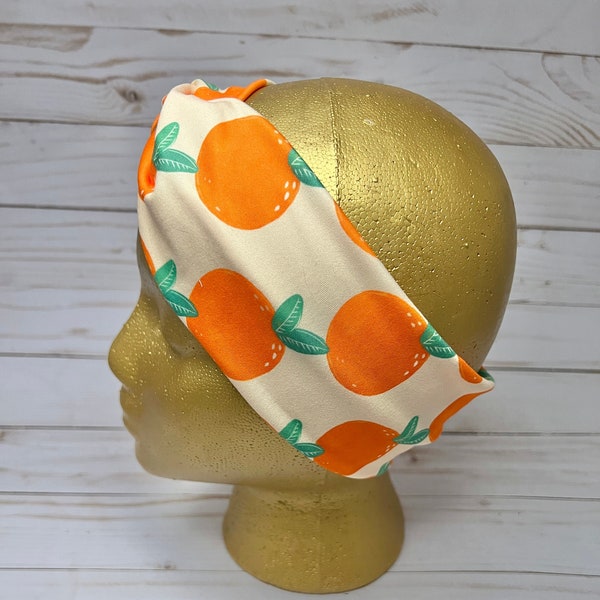 Clementine Headband, Orange Headband, Fruit Print, Headwrap, Adult Headband, Knot Headband, Twist Turban, Nurse Headband, Hair Accessories