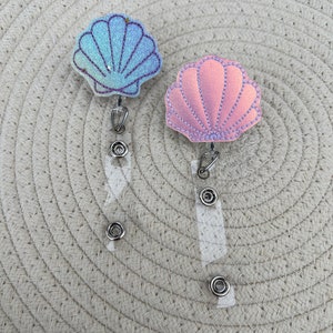 Seashell/beach monogram Badge ID holder with retractable reel  with copper base and coordinating beads : Handmade Products