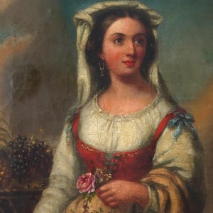 19th Century European Oil Painting Oil on Canvas Portrait Antique Gilded Frame Classic Original
