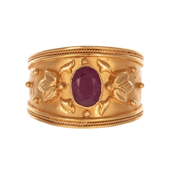 Vintage 22K Solid Gold Ruby Ring – 1.45ct Oval Ru… - image 1