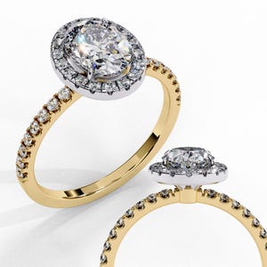 14k Gold Oval Cut 1.25 Carat Solitaire Cubic Zirconia Halo Engagement Ring – Elegant Bridal Jewelry