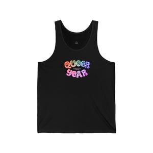 Queer All Year Pride Tank Top: Unisex Jersey, Rainbow Design