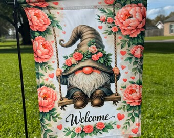 Spring Gnome Garden or Wall Flag - 12x18 Single Side Print (FLAG ONLY)