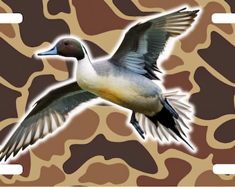 Pintail Duck on Camo License Plate – Duck Hunting & Outdoors Decor | 12” x 6” Aluminum Car Tag Or Novelty Plate
