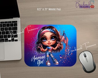American Girl Colorful Vibrant Mouse Pad | 8.5" x 7" Neoprene Desk Mat | Gift for Her | Teen, Young Adult | Patriotic Flag Red & Blue