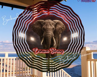 Alabama Elephant Crimson Strong Wind Spinner| Red Lightning Football Field | 10”, 8", 6", 3" Aluminum  | Bama Fan | Porch Camp Tailgate