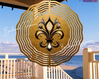 New Orleans Saints Wind Spinner | Black & Gold Fleur de Lis | 10", 8", 6", or 3" Aluminum Outdoor Décor | Who Dat Fan Louisiana