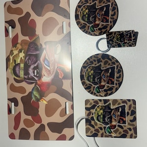 Camo Lab Mallard Duck Car Accessory Set | License Plate, Car Coasters, Air Freshener & Keychain | Duck Dog Gift Set for Outdoorsmen