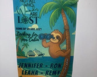 Personalized Cabin Door Flag | Custom Group or Individual Cruise | Sloth Turtle Flamingo Dolphin Otter Parrot "Not all who wander are Lost"
