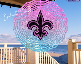 Fleur de Lis Wind Spinner | Pink & Blue Glitter Design | 3", 6", 8", 10”  Aluminum Spinner w/ Swivel Hook | Sparkly Outdoor Décor for Her