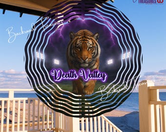 LSU Tiger Death Valley Wind Spinner| Purple Lightning Football Field | 10”, 8", 6", 3" Aluminum | Tiger Fan Gift | Porch Camp Tailgate