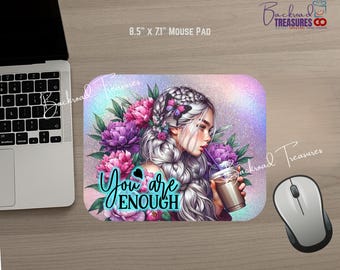 You are ENOUGH Girl Colorful Vibrant Mouse Pad | 8.5" x 7" Neoprene Desk Mat | Gift for Her | Teen, Young Adult | Self Help Love Inspiration