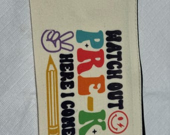 Kindergarten Pencil Pouch | PreK Zipper Bag for School Supplies | Beige Canvas | Personalized Option | Crayon Tote | Back to School | Colors