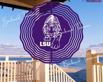 LSU Tiger Wind Spinner| Purple & Glitter Silver | 10", 8", 6", 3" Aluminum | Tiger Fan Gift | Porch Camp Garden Home Tailgate - LSU Pride