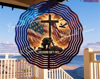 Freedom Isn’t Free Wind Spinner – Military & Patriotic Outdoor Decor | Red, White, Blue | 10”, 8", 6"  Aluminum