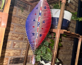 Oval Patriotic Wind Spinner – Red White Blue – “Here Fishy Fishy” Bobber & Bait, or “America the Beautiful” with Crystal – Outdoor Yard Art