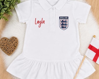 Personalised England / Scotland Football Dress | Custom Name Kids Polo Dress | World Cup Outfit | Girls Football Dress | Matching Family Out