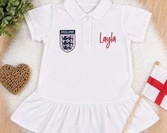 Personalised England / Scotland Football Dress | Custom Name Kids Polo Dress | World Cup Outfit | Girls Football Dress | Matching Family Out