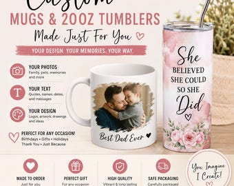 CUSTOM photo mug & 20oz Tumbler | Personalised Cup | Custom Image Mug | Picture Tumbler | Gift For Her | Gift For Him | Custom Drinkware