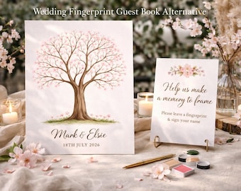 Wedding Fingerprint Guest Book Alternative | Cherry Blossom Tree Guest Book | Personalised Wedding Sign | Interactive Wedding Decor | A3