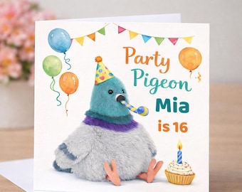 Party Pigeon Jelly Style Personalised Birthday Card – Any Name & Age