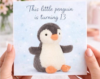 Personalised Jelly Penguin Birthday Card | This Little Penguin is Turning… | Cute Birthday Card for Girls | Custom Age Birthday Card |