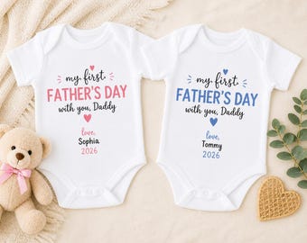 Personalised First Father’s Day Baby Grow | Custom Daddy Bodysuit with Name | My First Father’s Day Outfit | Baby Vest Gift for Dad 2026