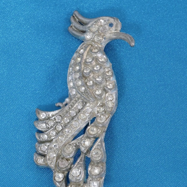 Vintage Pot Metal Rhinestone Peacock Bird Brooch Pin