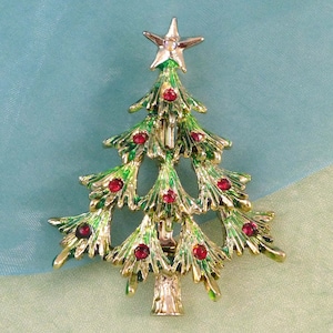 Vintage Tancer Rhinestone Christmas Tree Brooch, Festive Holiday Pin, Estate Jewelry Gift for Her