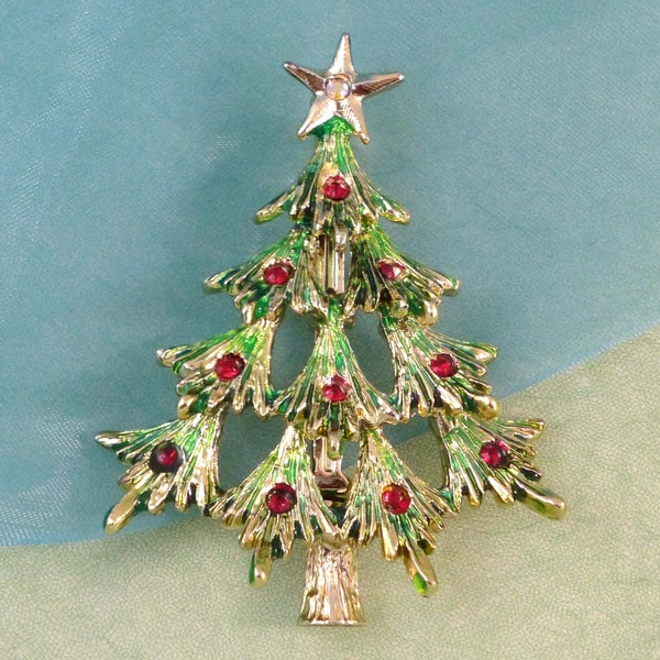 Vintage Tancer Rhinestone Christmas Tree Brooch Pin