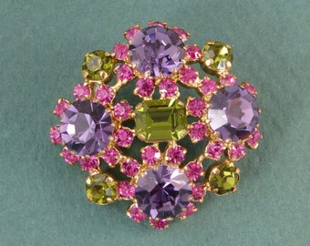 Vintage Made in Austria Purple, Green, Pink Rhinestone Brooch Pin
